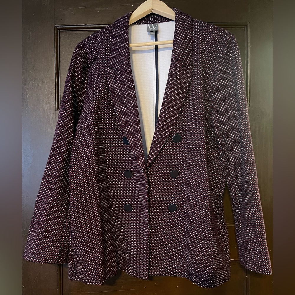 Worthington Navy and Red Patterned Double-breasted Open Style Blazer